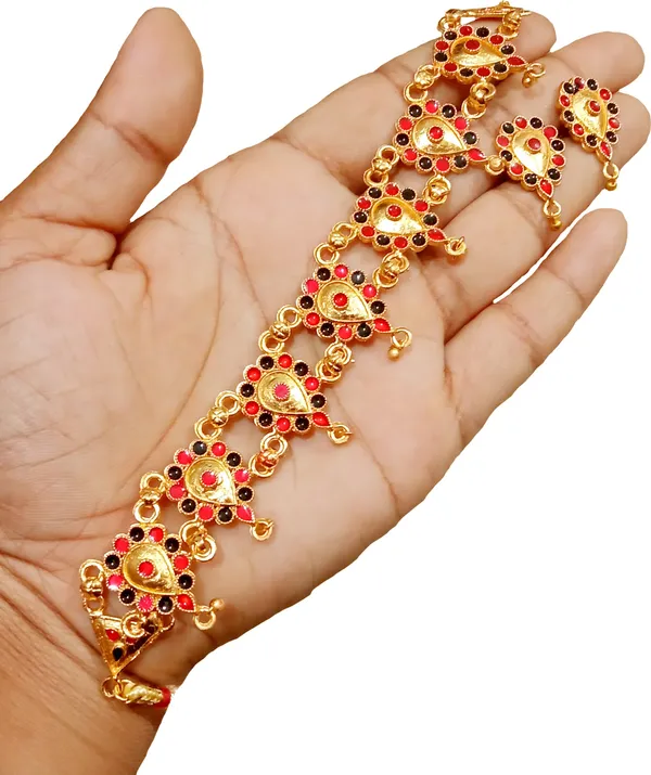 Assamese_Traditional_Gold_Plated_Red_Black_Colour_Golpata_Necklace_Set_For_Women